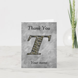 Monogram Initial T Hydrangea Flowers Personalized Thank You Card
