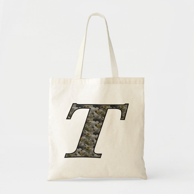 Monogram Initial T Hydrangea Flowers Tote Bag (Front)