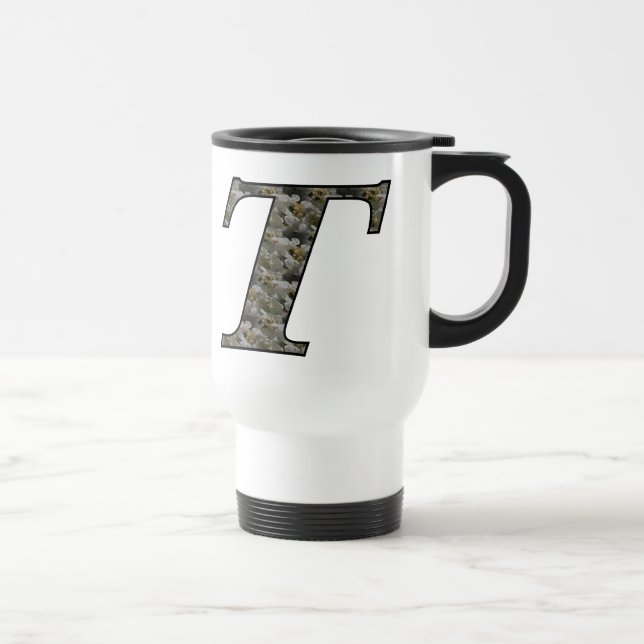 Monogram Initial T Hydrangea Flowers Travel Mug (Right)