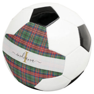 Monogram Initial Tartan Plaid Script Name Soccer Ball