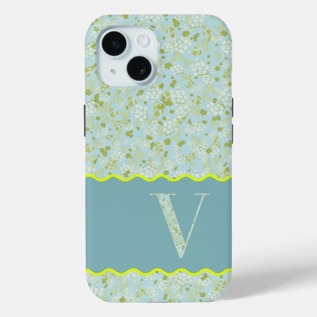 MONOGRAM INITIAL V ACQUA LITTLE FLOWERS Case-Mate iPhone CASE (Back)