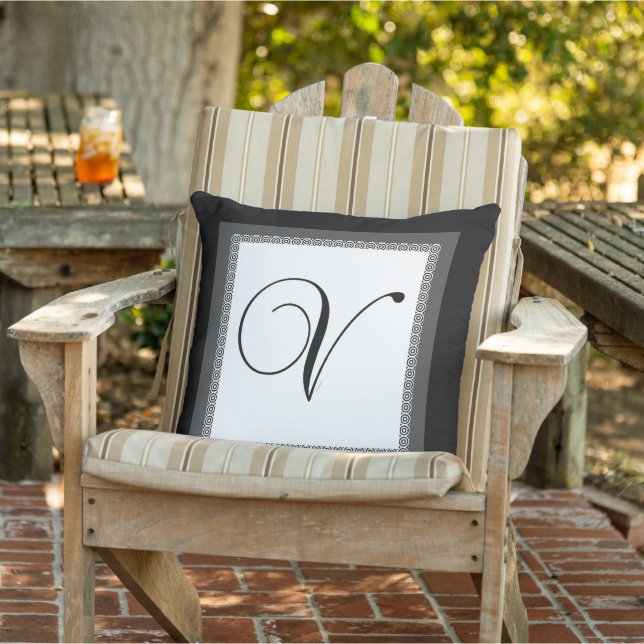 Monogram Initial V Black White   Cushion (Chair)