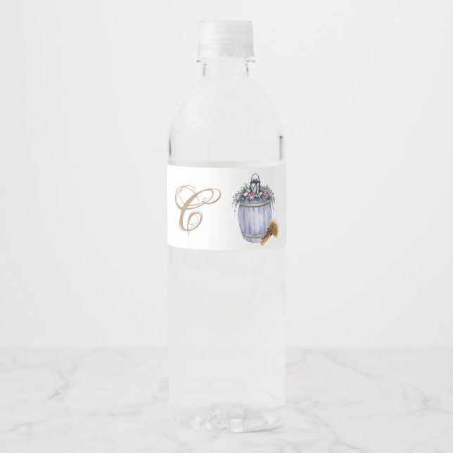 Monogram Initial Water Bottle Label Summer Country (Front)