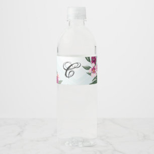 Monogram Initial Water Bottle Label Tropical Flowe
