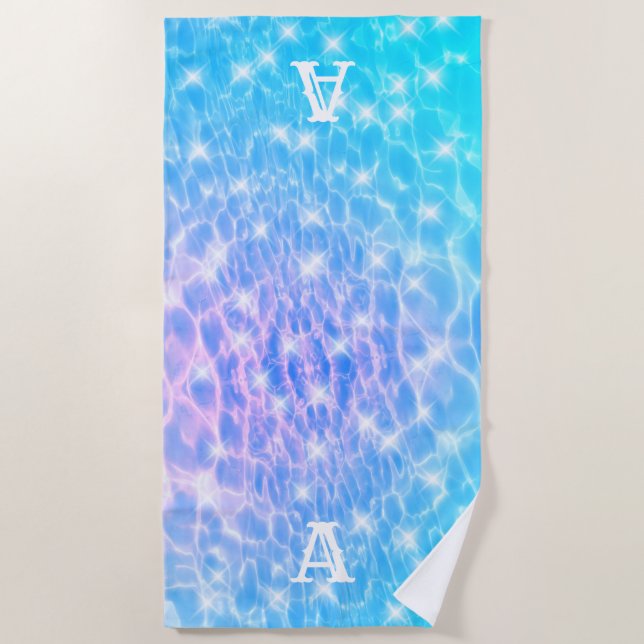Monogram initial Water ripple water texture modern Beach Towel (Front)
