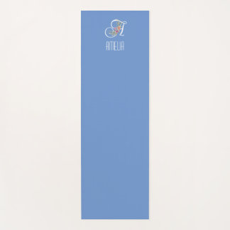 Monogram initial watercolor flower blue yoga mat