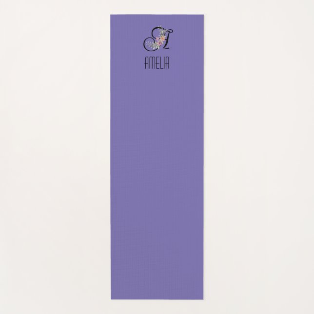 Monogram initial watercolor flower lavender yoga mat (Front)