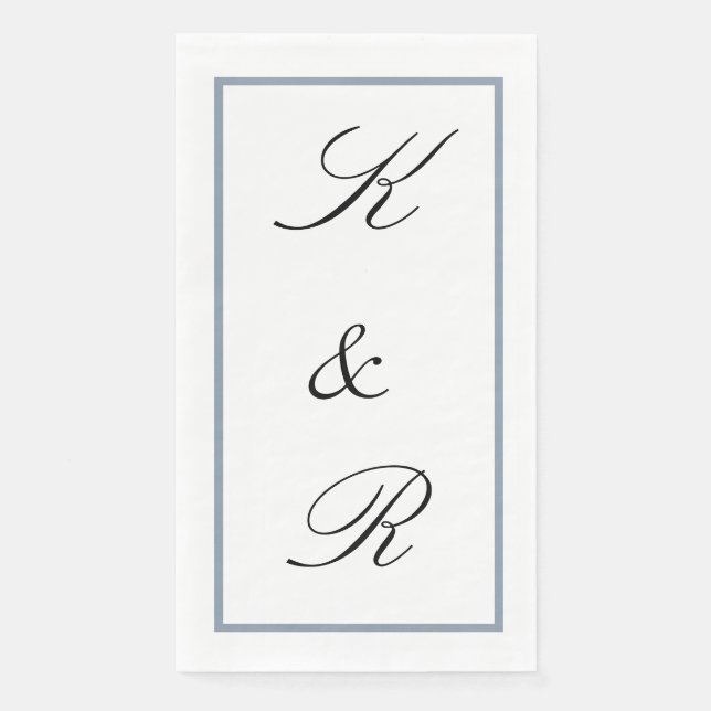 Monogram Initial Wedding Dusty Blue Black Custom Napkin (Front)