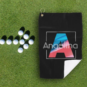 Monogram initial white black letter A golf towel