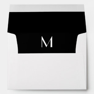 Monogram Initial White Envelope, Black Lined Envelope