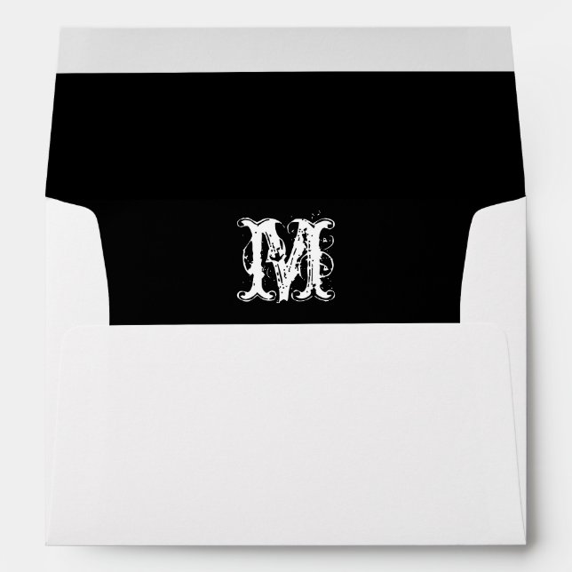Monogram Initial White Envelope, Black Lined Envelopes (Back (Bottom))