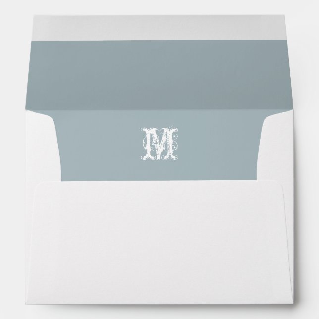 Monogram Initial White Envelope, Grey Blue Liner Envelope (Back (Bottom))