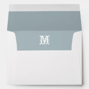 Monogram Initial White Envelope, Grey Blue Liner Envelope