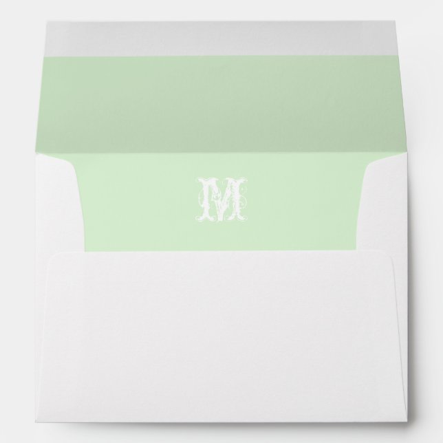 Monogram Initial White Envelope, Mint Green Lined Envelope (Back (Bottom))