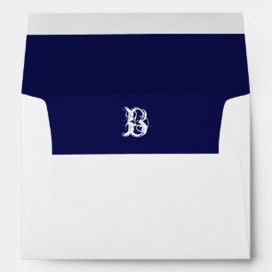 Monogram Initial White Envelope, Navy Liner Envelope