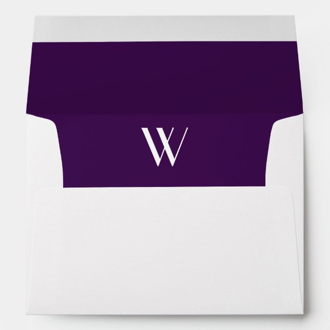 Monogram Initial White Envelope, Plum  Liner Envelope (Back (Bottom))
