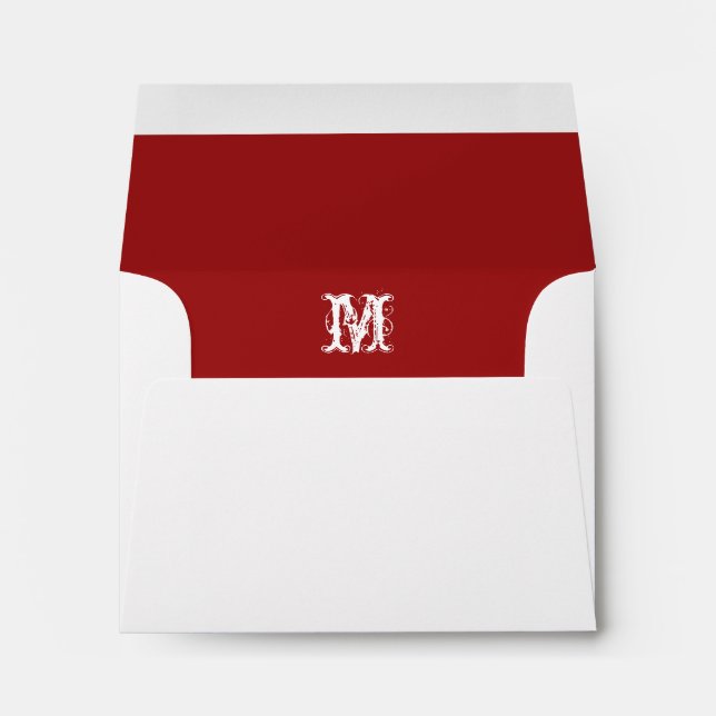 Monogram Initial White Envelope, Red Lined RSVP Envelopes (Back (Bottom))
