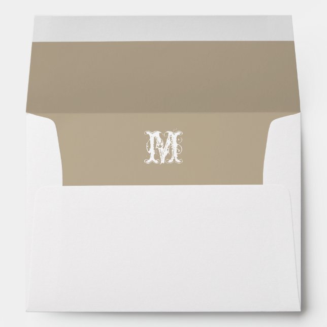 Monogram Initial White Envelope, Tan  Lined Envelopes (Back (Bottom))