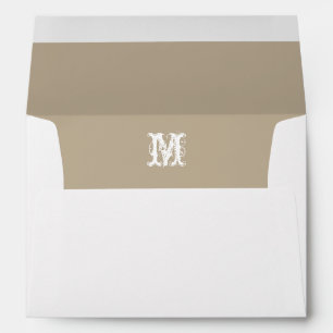 Monogram Initial White Envelope, Tan Lined Envelopes