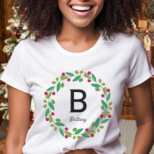 Monogram initial - womens family Christmas  T-Shirt
