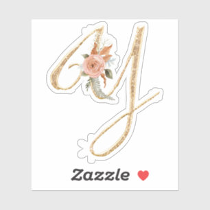 Monogram Initial Y Gold Glitter Peony Rose Floral