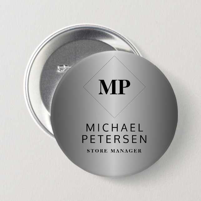 Monogram initials and name personalised  7.5 cm round badge (Front & Back)