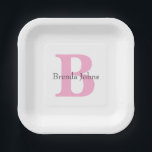 Monogram Initials Baby Shower Pink Custom Name Paper Plate<br><div class="desc">Designed with text templates for monogrammed initial & name which you can customise! Great for baby showers,  birthdays,  bridal showers and more!</div>