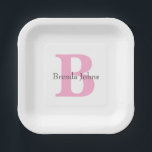 Monogram Initials Baby Shower Pink Custom Name Paper Plate<br><div class="desc">Designed with text templates for monogrammed initial & name which you can customise! Great for baby showers,  birthdays,  bridal showers and more!</div>
