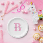 Monogram Initials Baby Shower Pink Custom Name Paper Plate<br><div class="desc">Designed with text templates for monogrammed initial & name which you can customise! Great for baby showers,  birthdays,  bridal showers and more!</div>