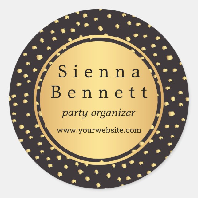 Monogram,  initials black and gold polka dots classic round sticker (Front)