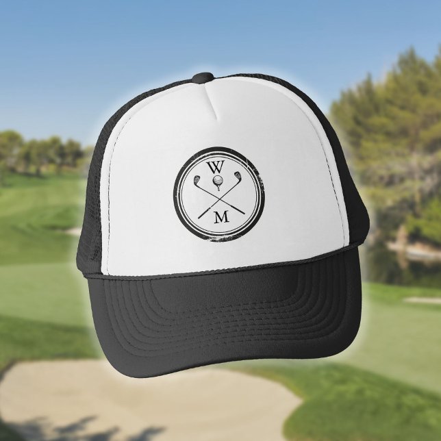 Monogram Initials Black and White Golf Trucker Hat (Monogram Initials Black and White Golf Trucker Hat)