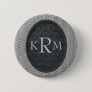 Monogram Initials Black Floral Personalised 6 Cm Round Badge