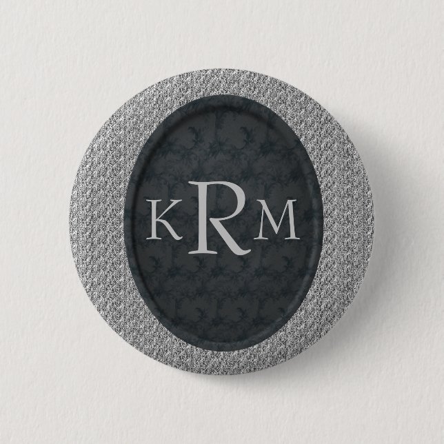 Monogram Initials Black Floral Personalised 6 Cm Round Badge (Front)
