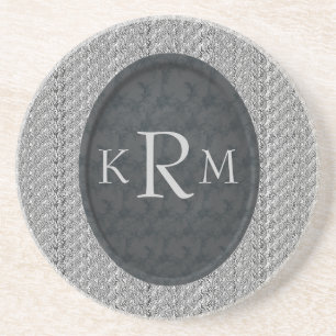 Monogram Initials Black Floral Personalised Coaster