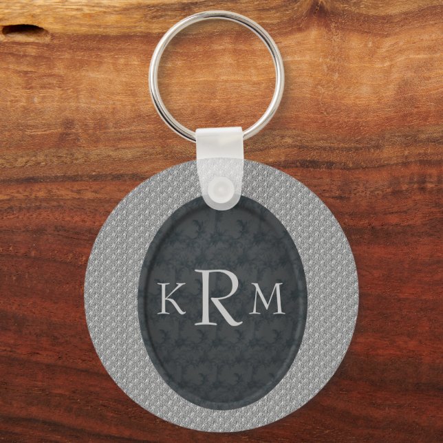 Monogram Initials Black Floral Personalised Key Ring (Front)