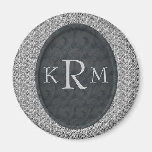 Monogram Initials Black Floral Personalised Magnet