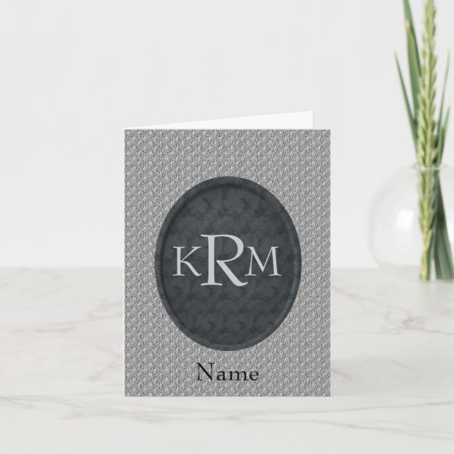 Monogram Initials Black Floral Personalised Note Card (Front)