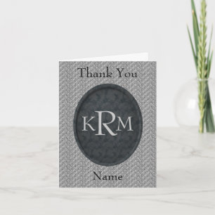 Monogram Initials Black Floral Personalised Thank You Card