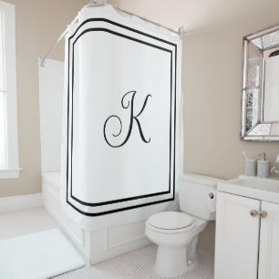 Monogram Initials Black White Custom Script Name Shower Curtain