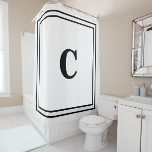 Monogram Initials Black White Decor Custom Name  Shower Curtain
