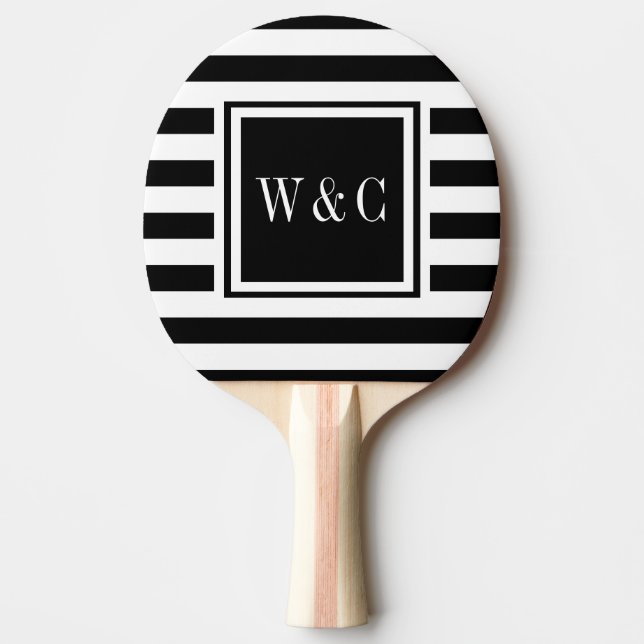 Monogram Initials Black White Stripe Ping Pong Paddle (Front)