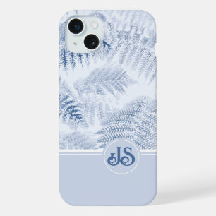Monogram Initials Blue Ferns iPhone 15 Plus Case