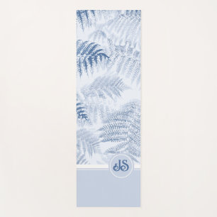 Monogram Initials Blue Ferns Yoga Mat
