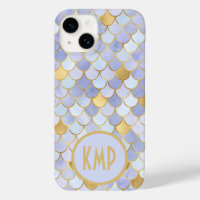 Monogram Initials Blue Gold Mermaid Scales
