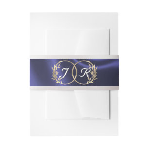 Monogram Initials Blue Ribbon Wedding Invitation Belly Band