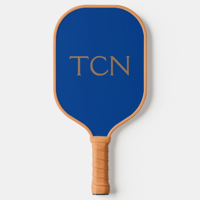 Monogram Initials Blue Tan Trendy Mens Women's Pickleball Paddle (Front)