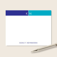 Monogram Initials Blue & Turquoise Band Stationery