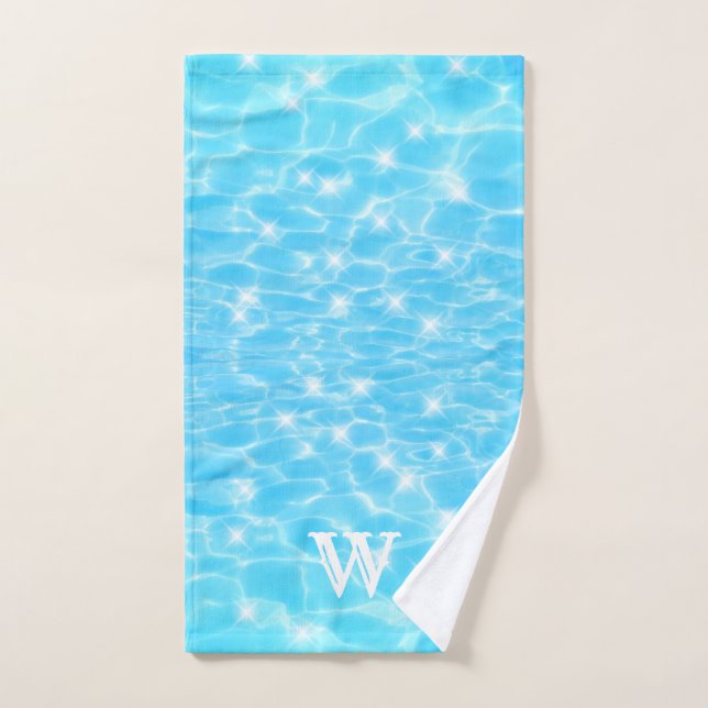Monogram Initials blue water ripple water textures Hand Towel (Hand Towel)