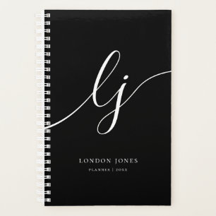 Monogram Initials Business Black White Initials Planner