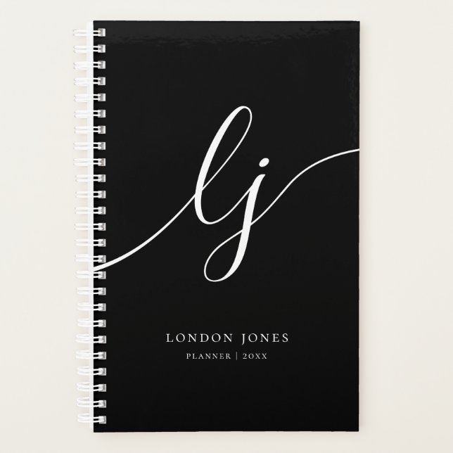 Monogram Initials Business Black White Initials Planner (Front)